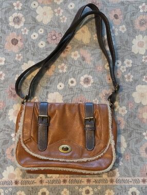 Avon Brown Faux-Leather Crossbody Bag with Dark Brown Trim